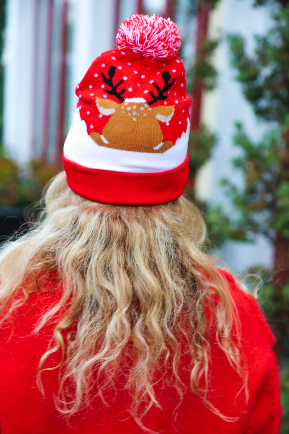 "Oh Deer" Rudolph Reindeer Pom-Pom Beanie