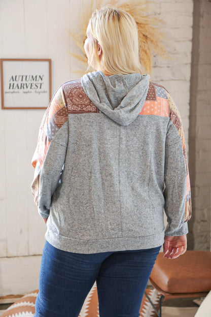 Harvest Ethnic Patchwork Print Kangaroo Pocket Hoodie