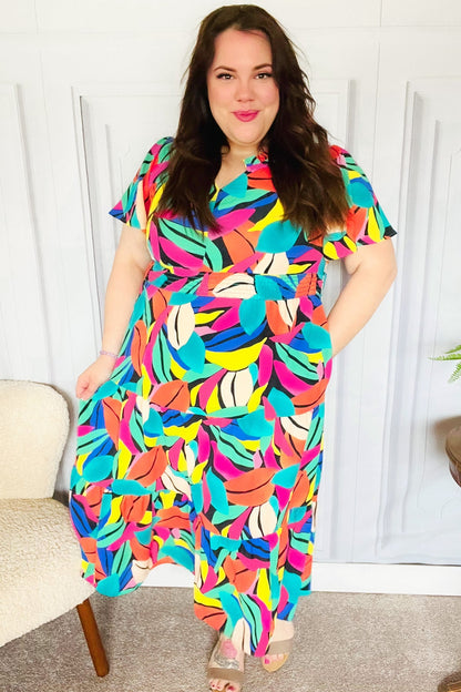 Be Bold Multicolor Abstract Tropical Print Smocked Waist Maxi Dress